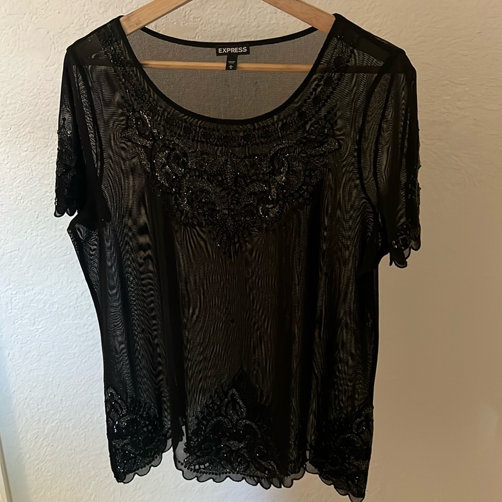 Express sheer top with sequin accents